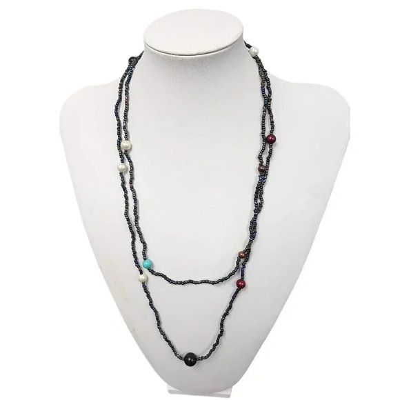 Layered Multi-Color Beads Necklace – 49 inch approx - Picture 1 of 5